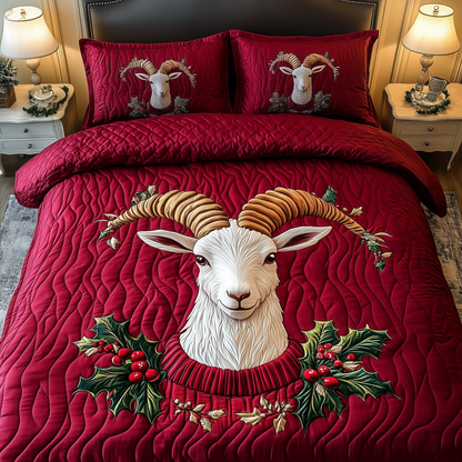Christmas Goat 3-Piece Quilted Bedding Set GFTOAB1861