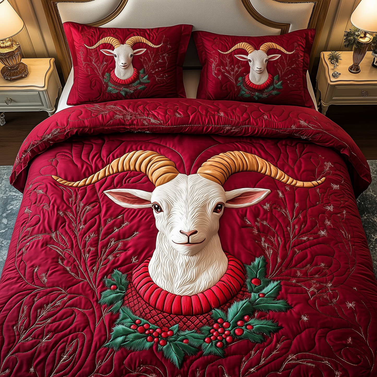 Christmas Goat 3-Piece Quilted Bedding Set GFTOAB1862
