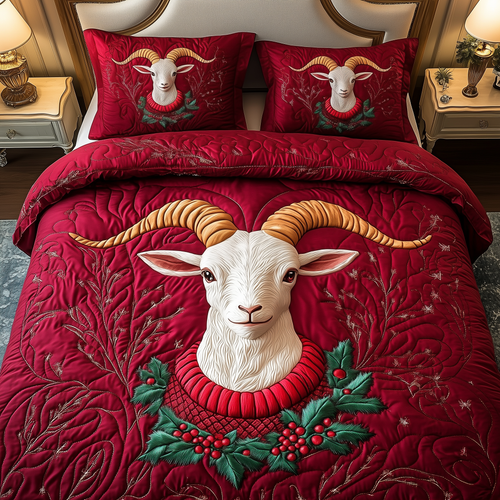 Christmas Goat 3-Piece Quilted Bedding Set GFTOAB1862