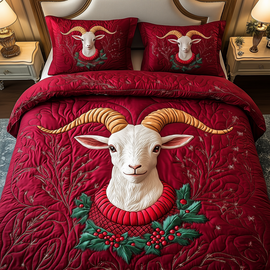 Christmas Goat 3-Piece Quilted Bedding Set GFTOAB1862