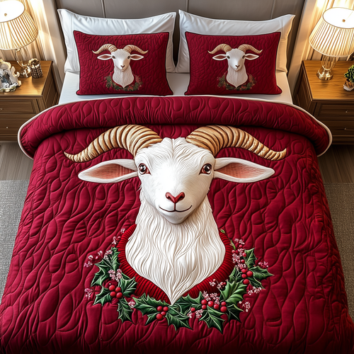 Christmas Goat 3-Piece Quilted Bedding Set GFTOAB1863