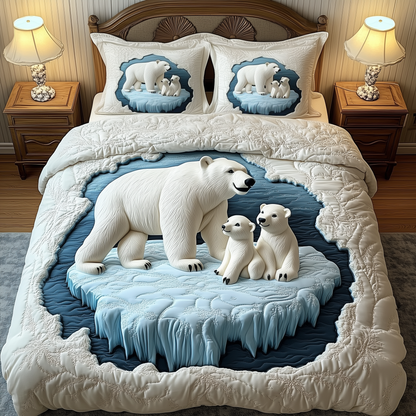 Polar Bear Family 3-Piece Quilted Bedding Set GFTOAB1867