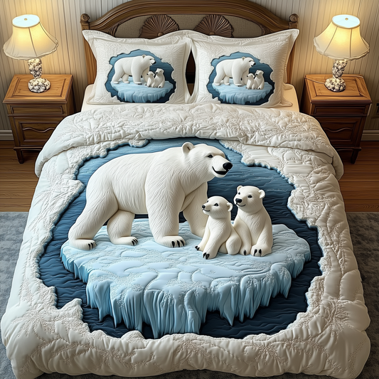 Polar Bear Family 3-Piece Quilted Bedding Set GFTOAB1867