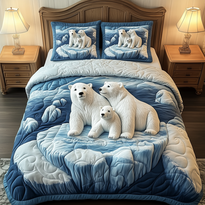 Polar Bear Family 3-Piece Quilted Bedding Set GFTOAB1868