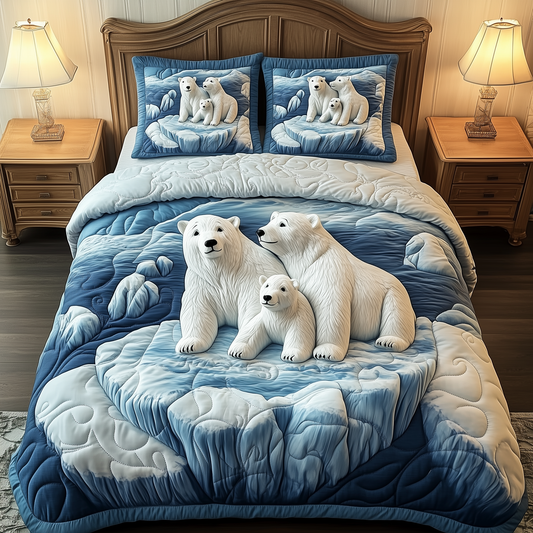 Polar Bear Family 3-Piece Quilted Bedding Set GFTOAB1868