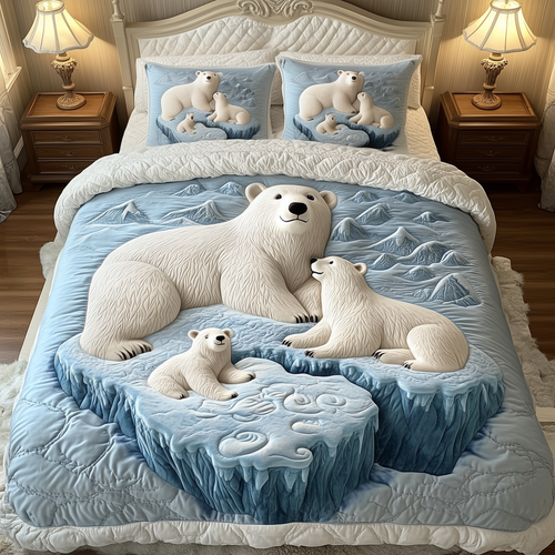 Polar Bear Family 3-Piece Quilted Bedding Set GFTOAB1869