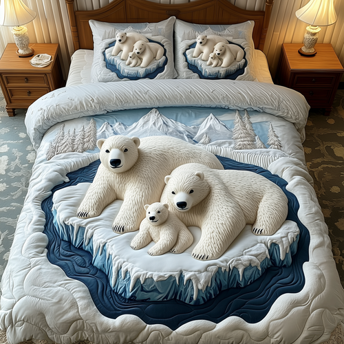 Polar Bear Family 3-Piece Quilted Bedding Set GFTOAB1870