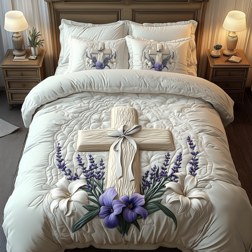 Stunning Cross 3-Piece Quilted Bedding Set GFTOAB1873