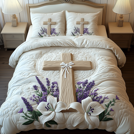 Stunning Cross 3-Piece Quilted Bedding Set GFTOAB1874