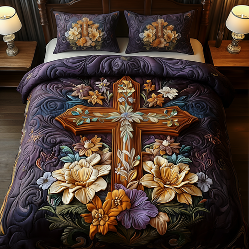 Stunning Cross 3-Piece Quilted Bedding Set GFTOAB1877