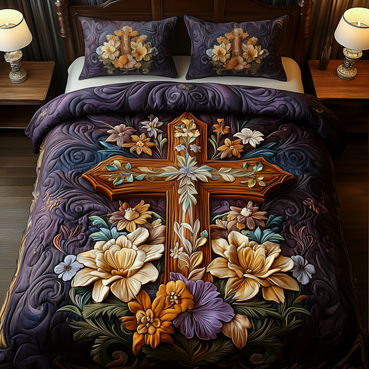 Stunning Cross 3-Piece Quilted Bedding Set GFTOAB1877