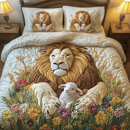 Lion and Lamp 3-Piece Quilted Bedding Set GFTOAB1882