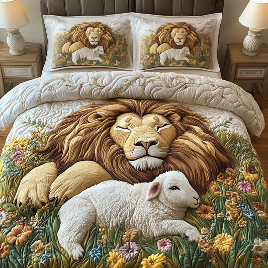 Lion and Lamp 3-Piece Quilted Bedding Set GFTOAB1883
