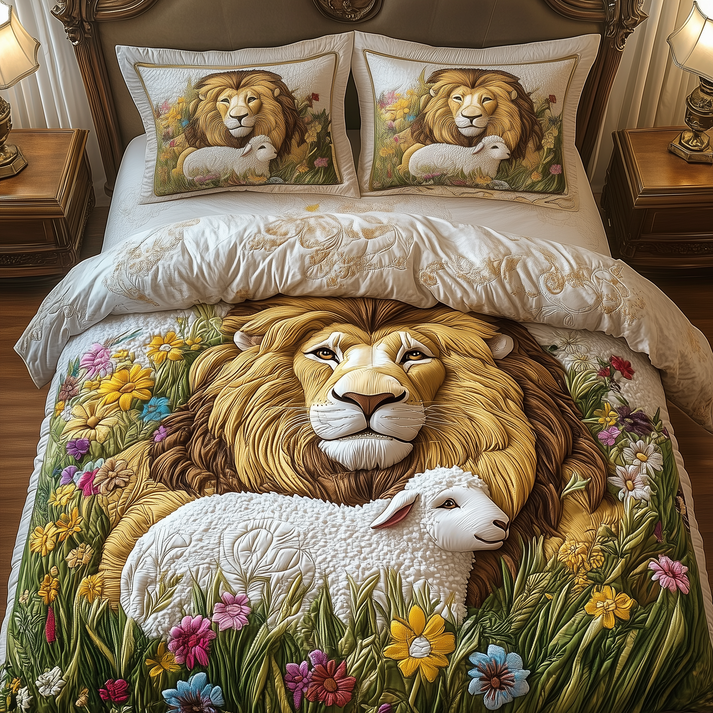 Lion and Lamp 3-Piece Quilted Bedding Set GFTOAB1884