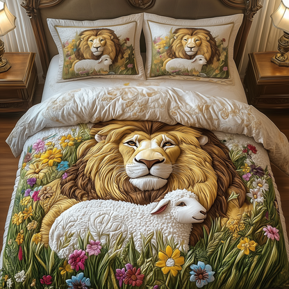 Lion and Lamp 3-Piece Quilted Bedding Set GFTOAB1884