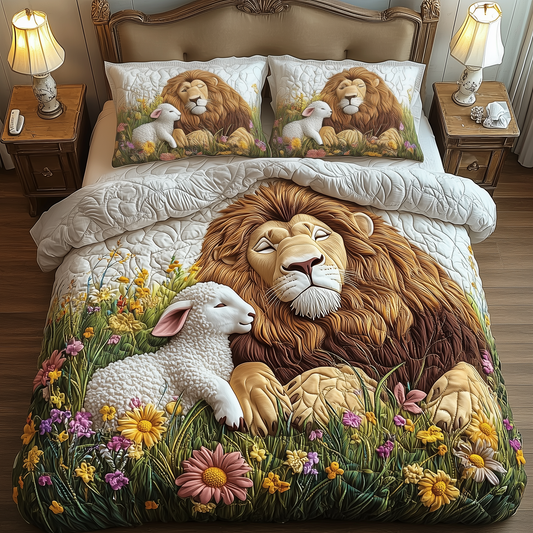 Lion and Lamp 3-Piece Quilted Bedding Set GFTOAB1885