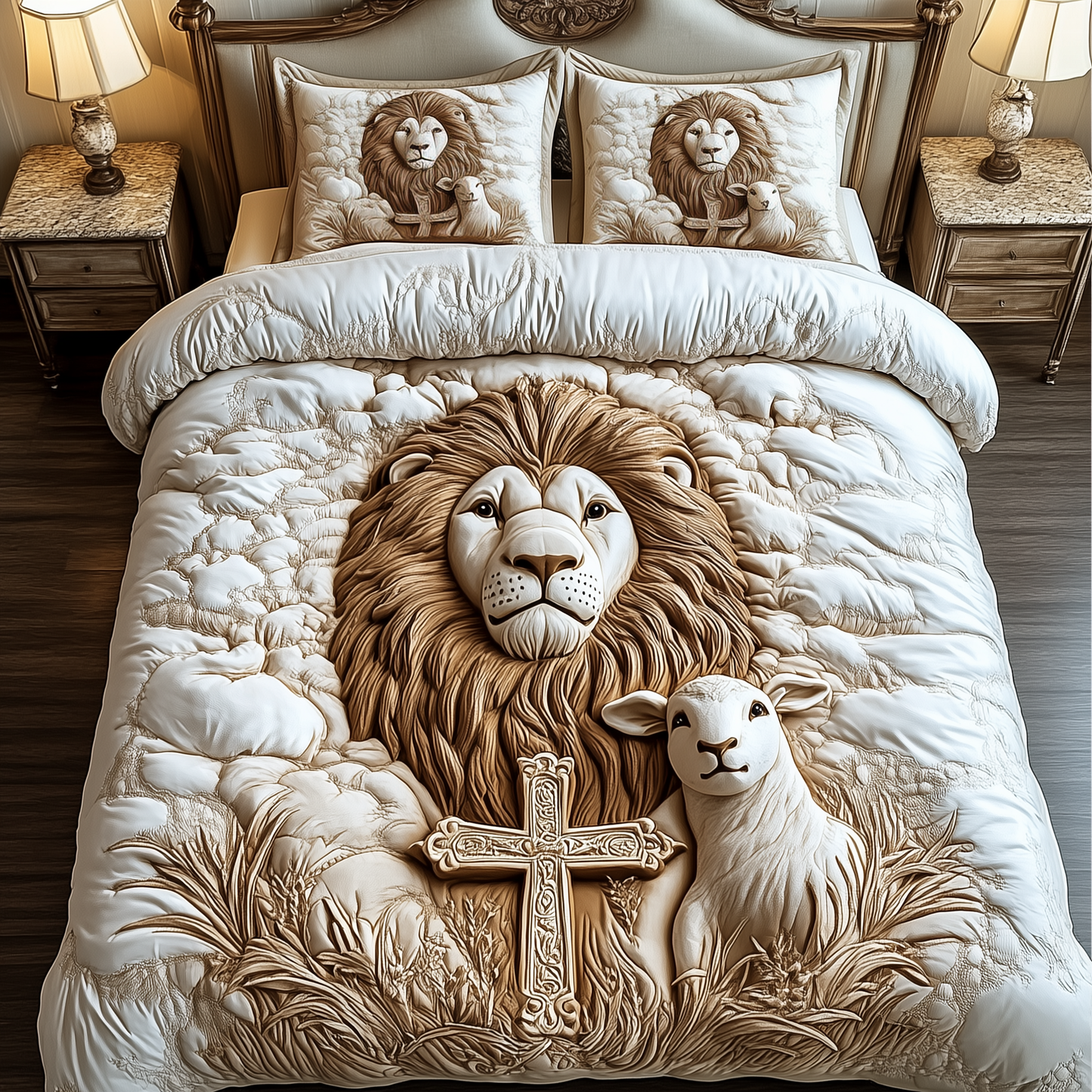 Lion and Lamp 3-Piece Quilted Bedding Set GFTOAB1886