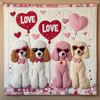 Valentine Poodle Date Quilted Blanket GFTOAB1923