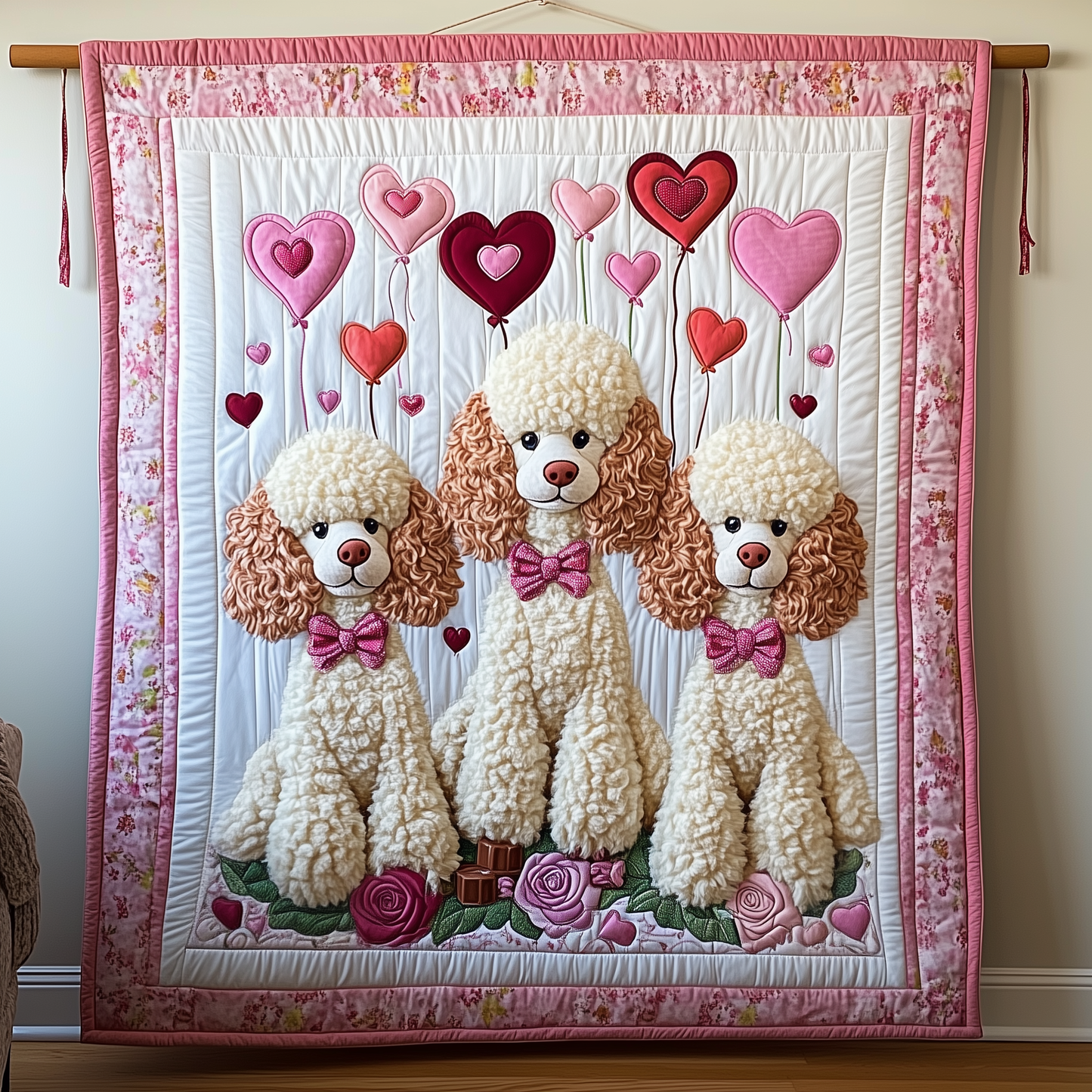 Valentine Poodle Date Quilted Blanket GFTOAB1927