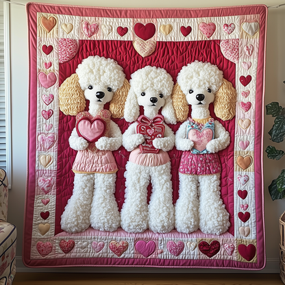 Valentine Poodle Date Quilted Blanket GFTOAB1928