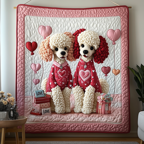 Valentine Poodle Date Quilted Blanket GFTOAB1929