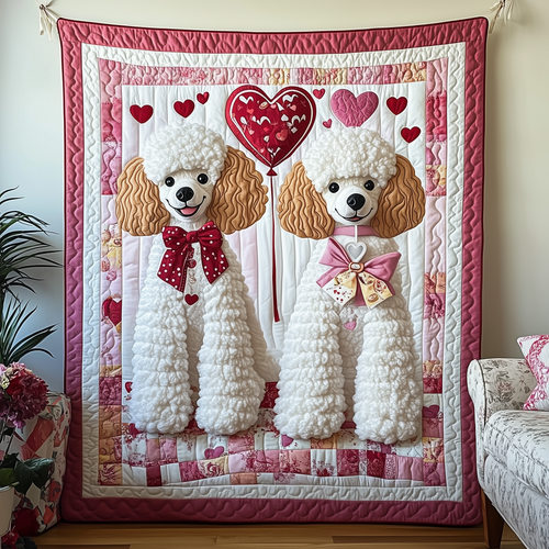 Valentine Poodle Date Quilted Blanket GFTOAB1930
