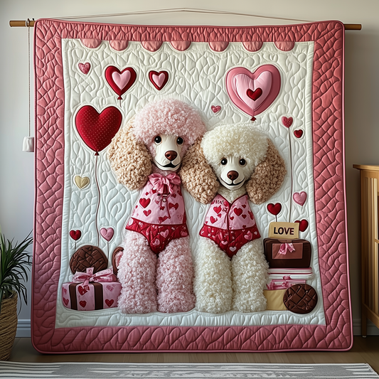 Valentine Poodle Date Quilted Blanket GFTOAB1931