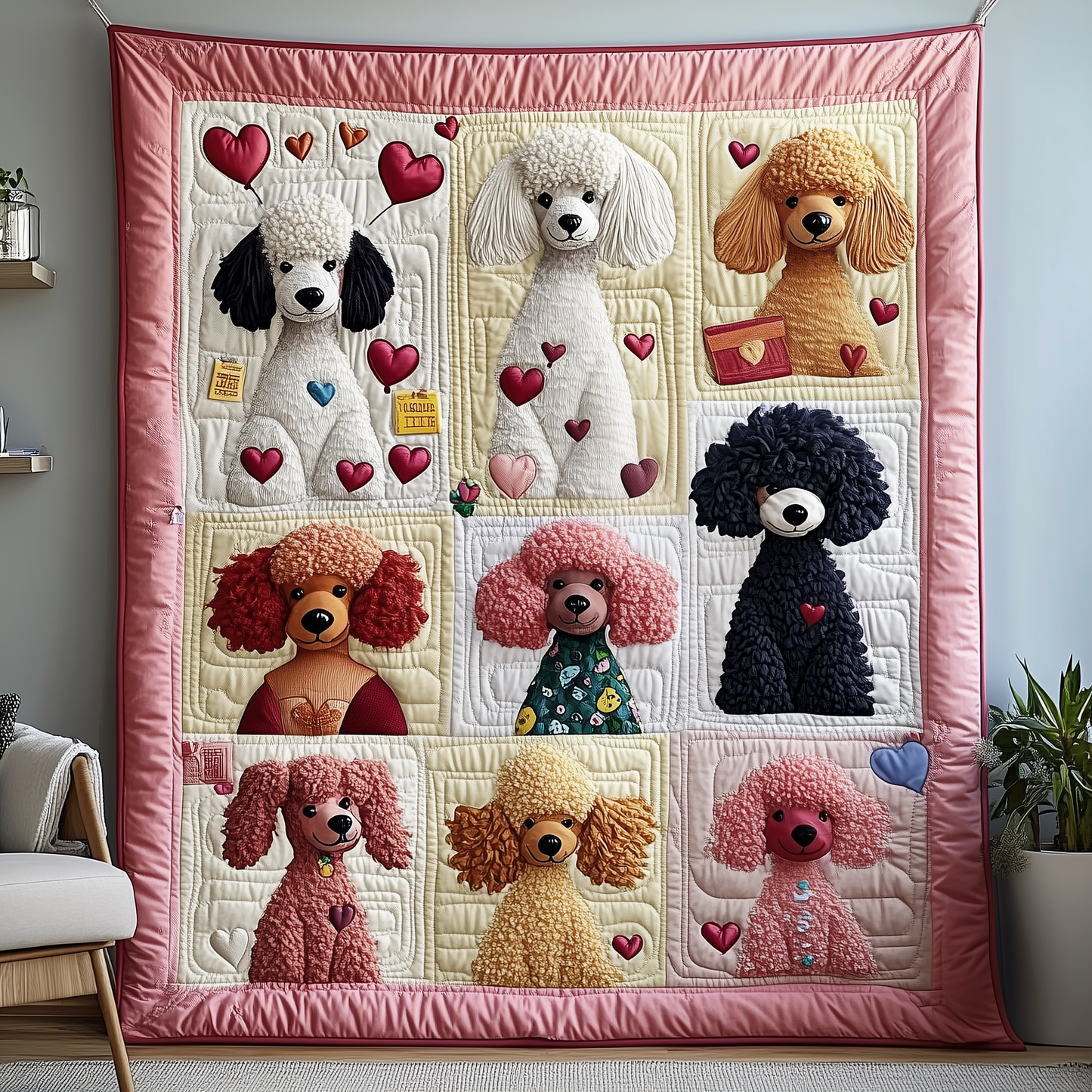 Valentine Poodle Gift For Her Quilted Blanket GFTOAB1932