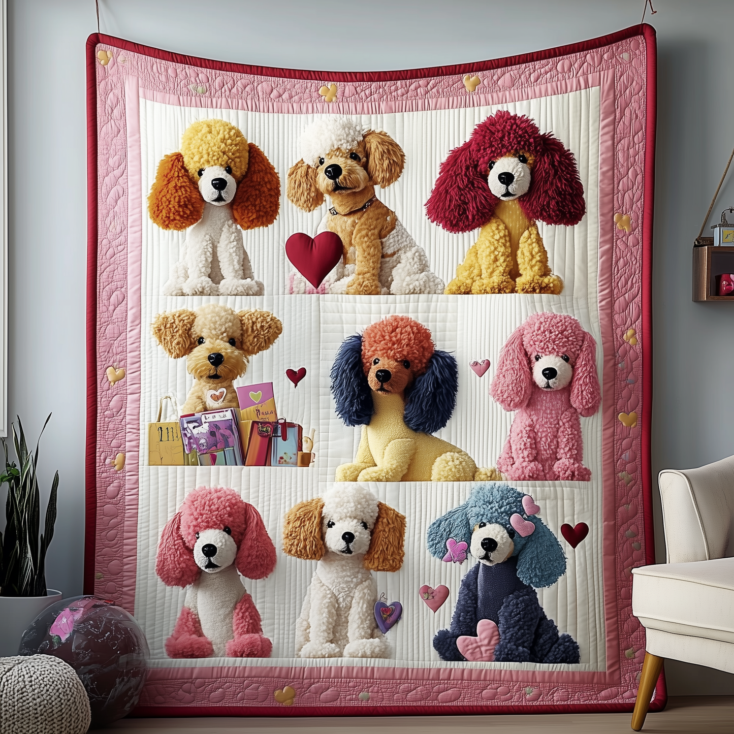 Valentine Poodle Gift For Her Quilted Blanket GFTOAB1933