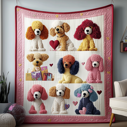 Valentine Poodle Gift For Her Quilted Blanket GFTOAB1933