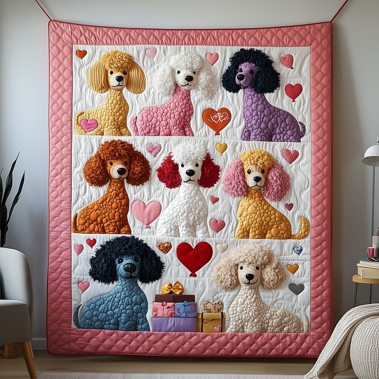 Valentine Poodle Gift For Her Quilted Blanket GFTOAB1935