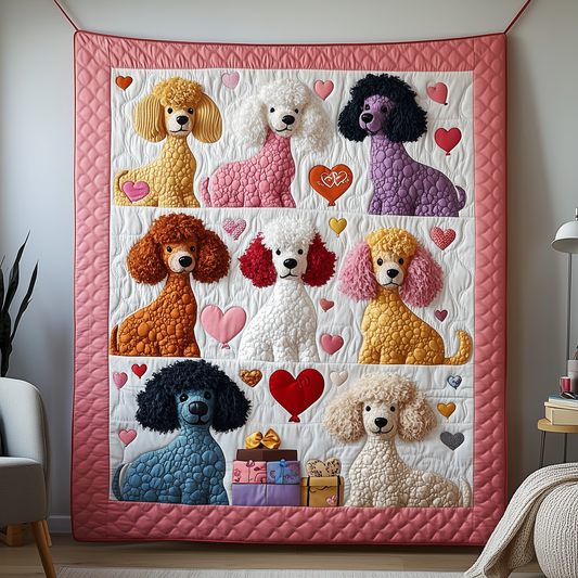 Valentine Poodle Gift For Her Quilted Blanket GFTOAB1935