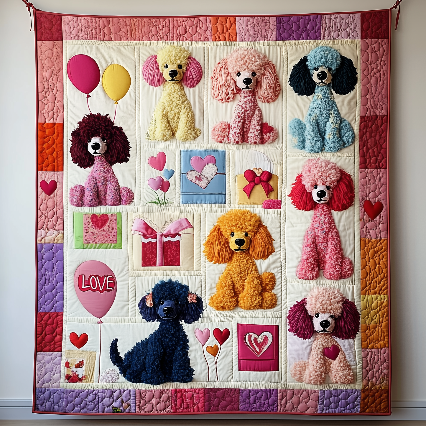 Valentine Poodle Gift For Her Quilted Blanket GFTOAB1936