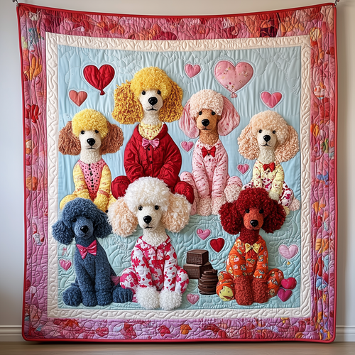 Valentine Poodle Gift For Her Quilted Blanket GFTOAB1937