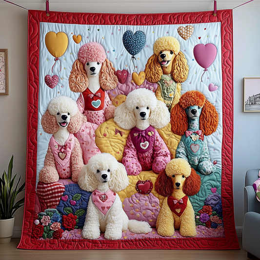 Valentine Poodle Gift For Her Quilted Blanket GFTOAB1938
