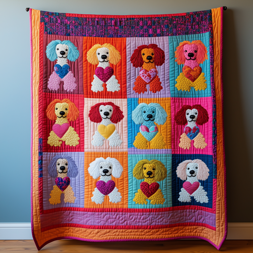 Valentine Poodle Gift For Her Quilted Blanket GFTOAB1940