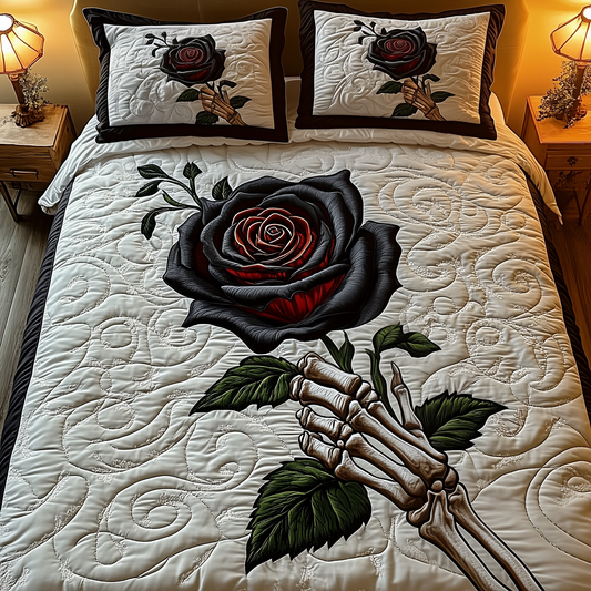 Charming Black Rose For U 3-Piece Quilted Bedding Set GFTOAB1942