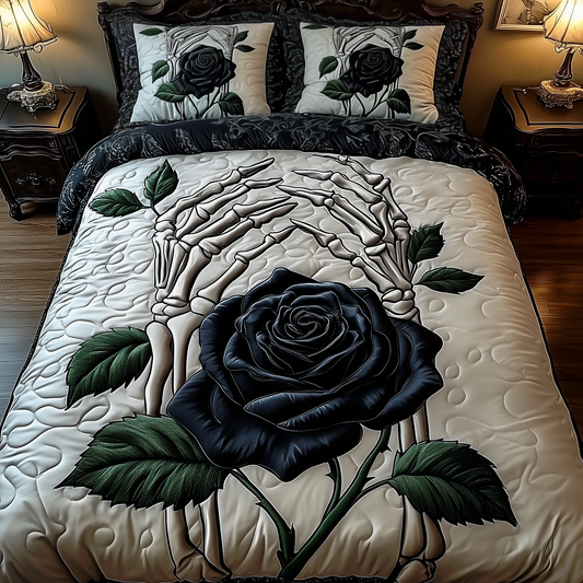 Charming Black Rose For U 3-Piece Quilted Bedding Set GFTOAB1943