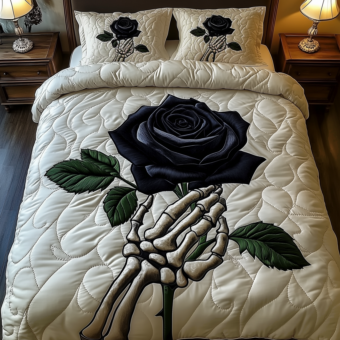 Charming Black Rose For U 3-Piece Quilted Bedding Set GFTOAB1944