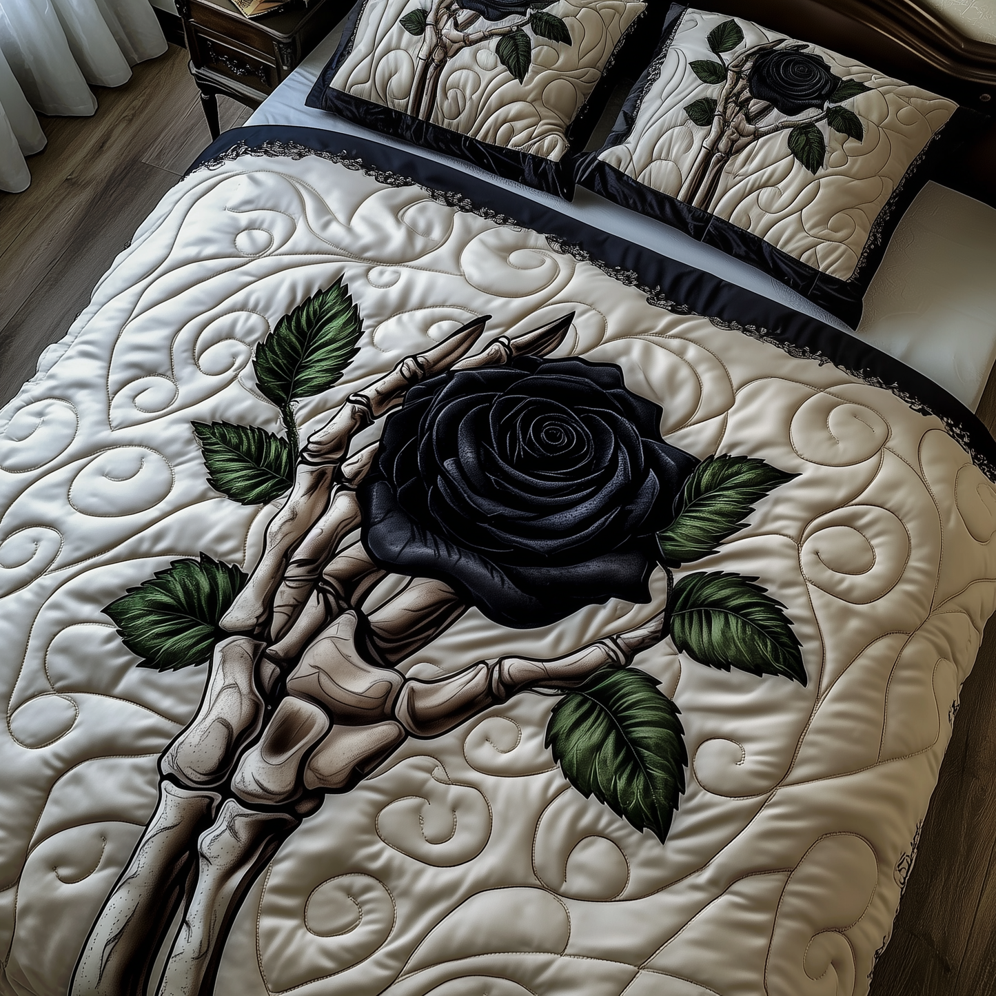 Charming Black Rose For U 3-Piece Quilted Bedding Set GFTOAB1945