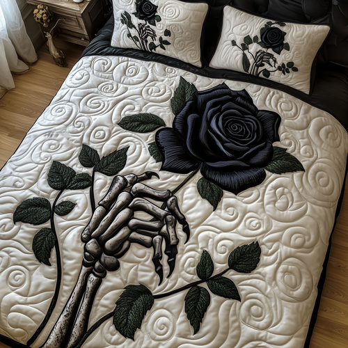 Charming Black Rose For U 3-Piece Quilted Bedding Set GFTOAB1946