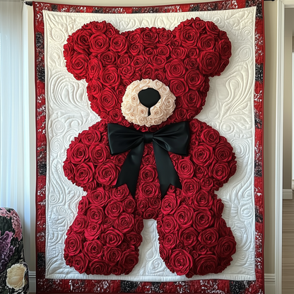 Red Roses Love Bear Quilted Blanket GFTOAB1986