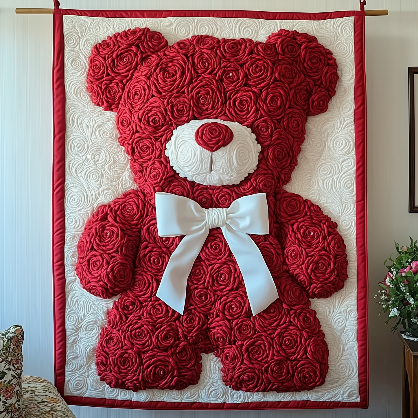 Red Roses Love Bear Quilted Blanket GFTOAB1987