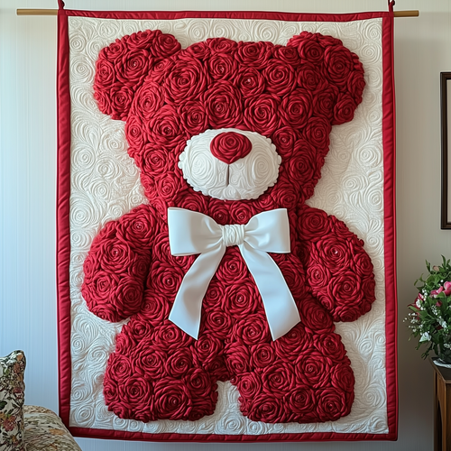Red Roses Love Bear Quilted Blanket GFTOAB1987