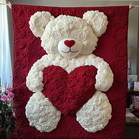 White Roses Love Bear Quilted Blanket GFTOAB1988