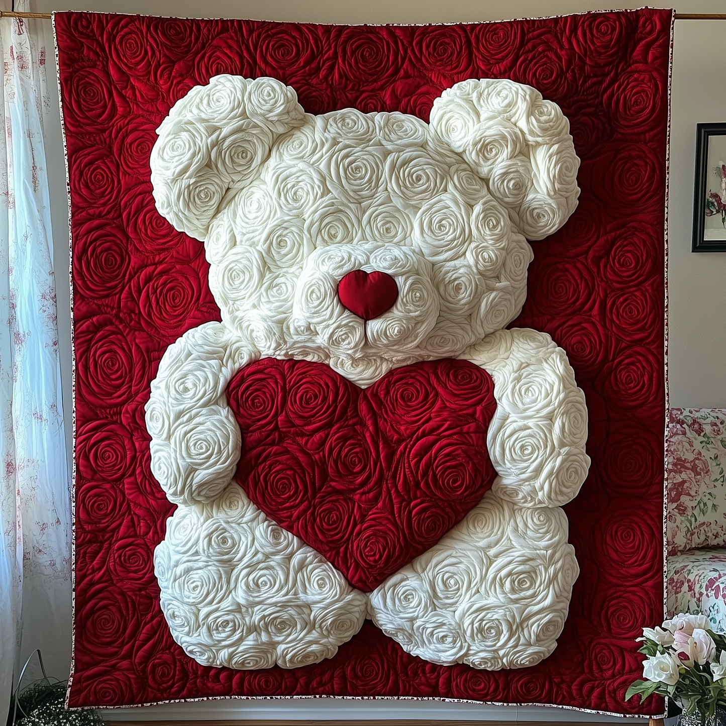 White Roses Love Bear Quilted Blanket GFTOAB1989