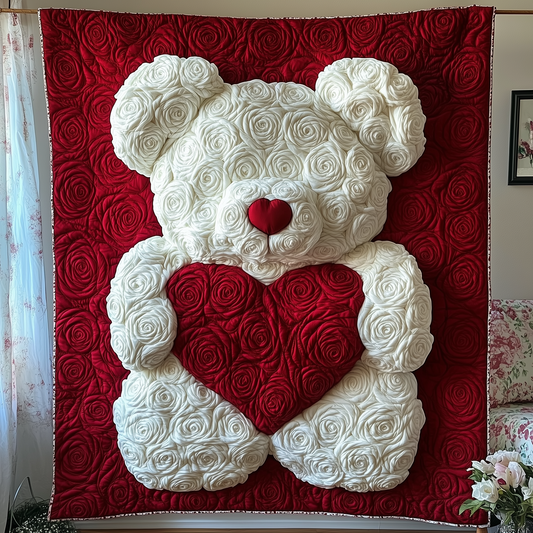 White Roses Love Bear Quilted Blanket GFTOAB1989