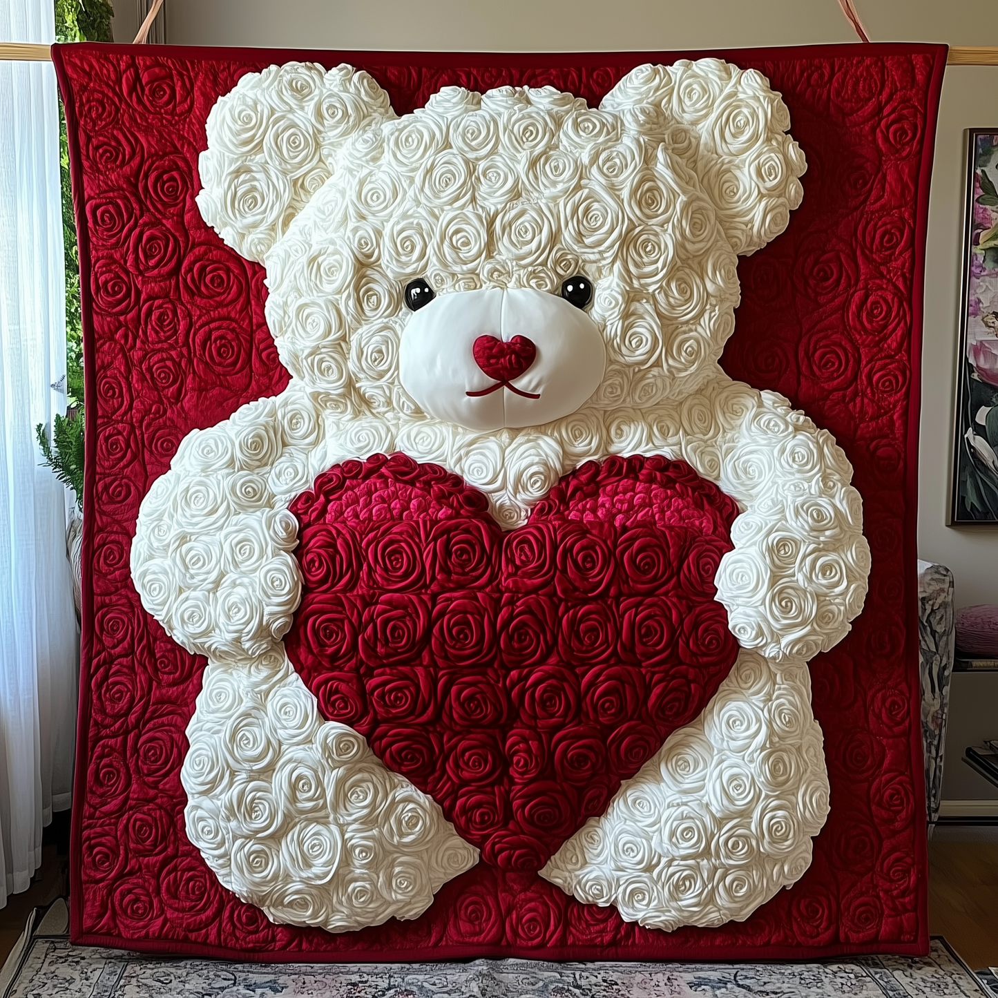 White Roses Love Bear Quilted Blanket GFTOAB1990