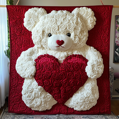 White Roses Love Bear Quilted Blanket GFTOAB1990