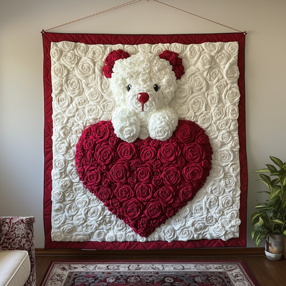 White Roses Love Bear Quilted Blanket GFTOAB1992